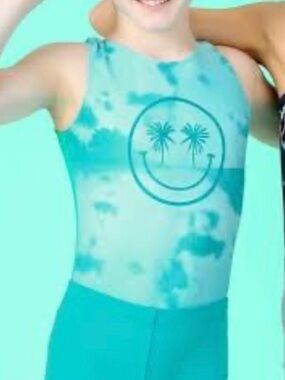 Destira Turquoise Tie-Dye Smile Gymnastics Leotard Sz CM